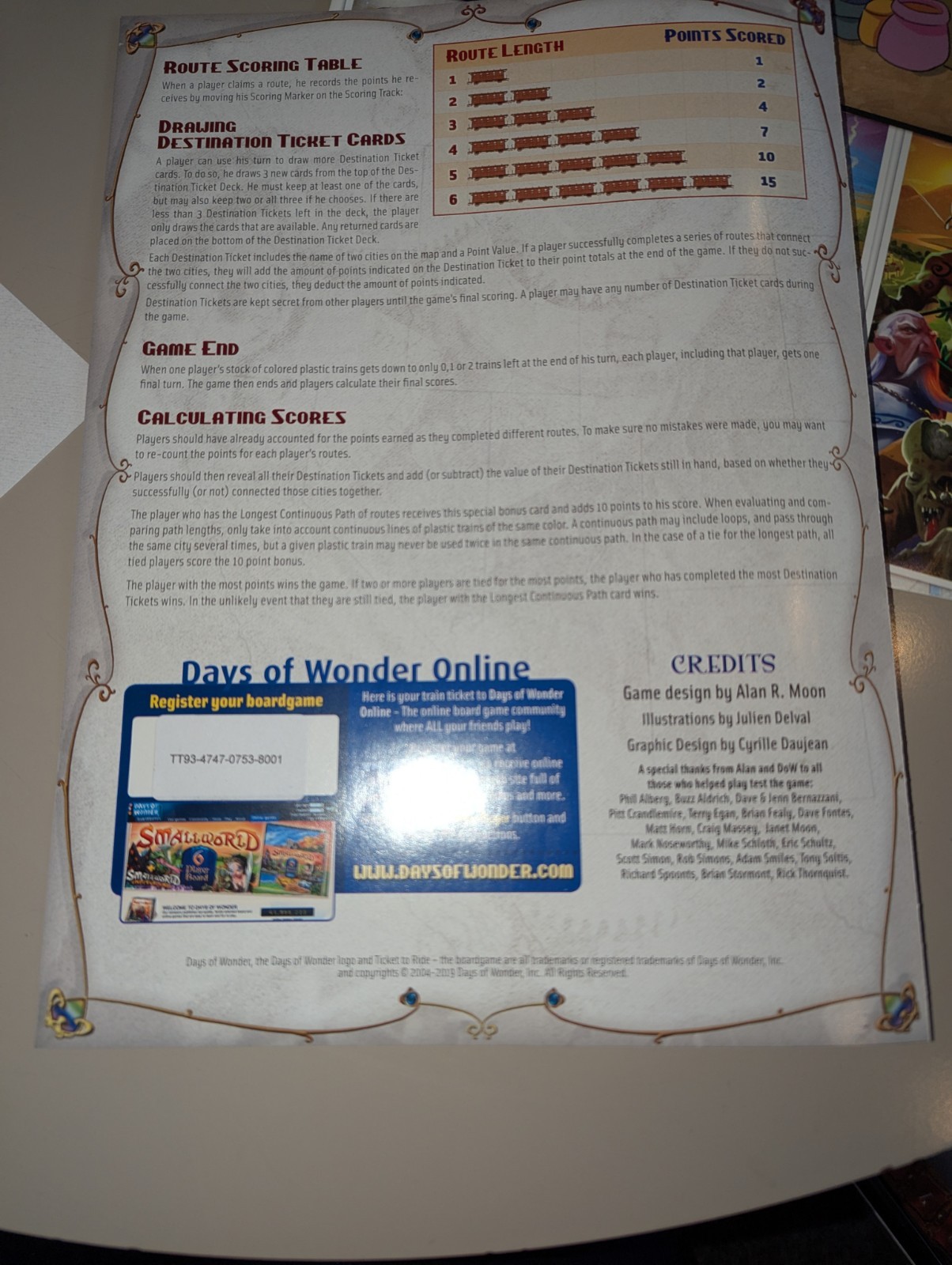 Ticket To Ride 15th Anniversary special Edition Days of Wonder Complete, sleeve