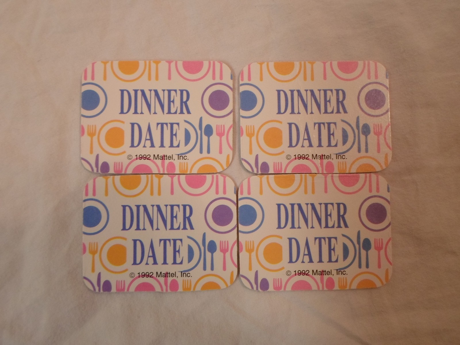 *Replacement Parts* Barbie Dream Board Game 1992 **Lot of 4 Dinner Date Cards**