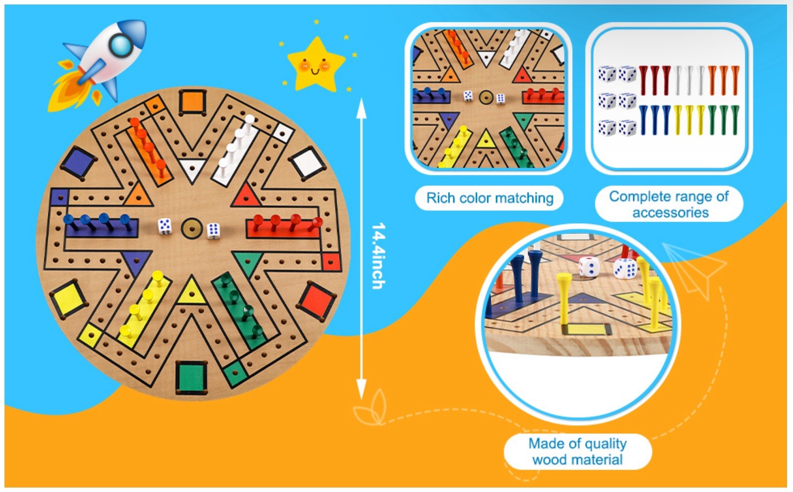 Fast Track Board Game Wooden 3-6 Players Board Game Set with 24 Board Game Piece