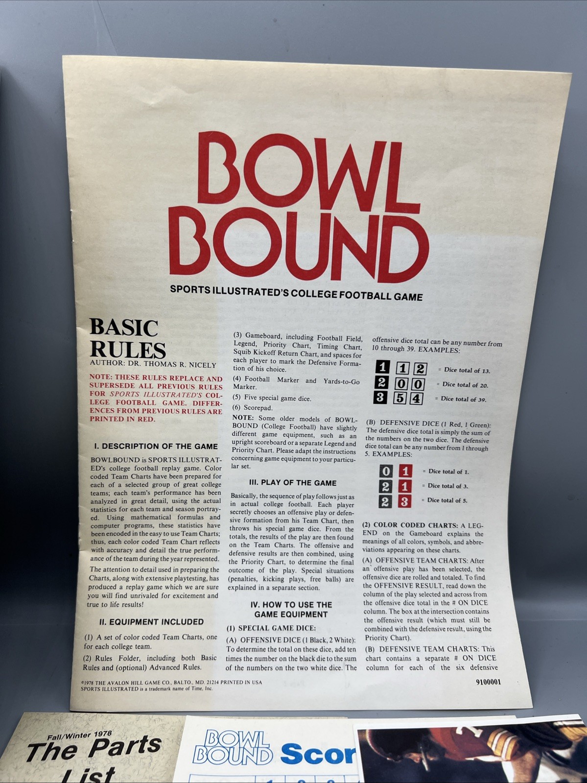 Sports Illustrated Bowl Bound 100% COMPLETE Avalon Hill 1978 College Football