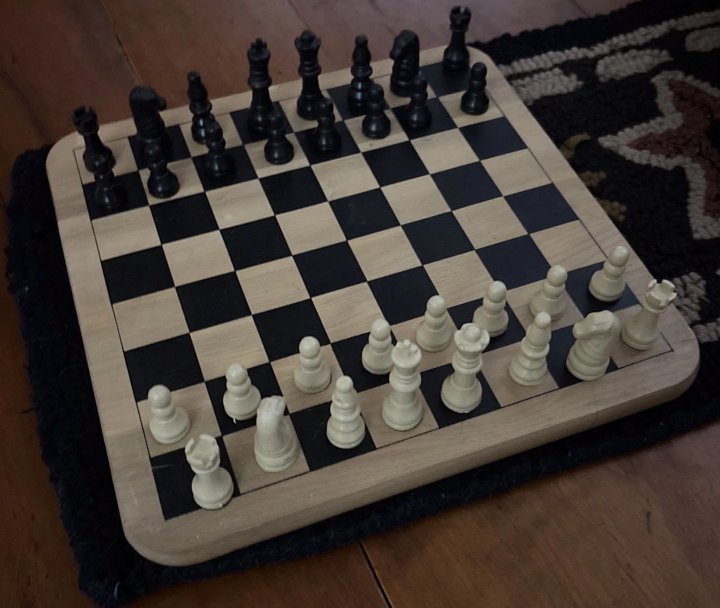 Vintage Wooden Painted Reversible Chess/Checkers/Pachesi Board Game 11″