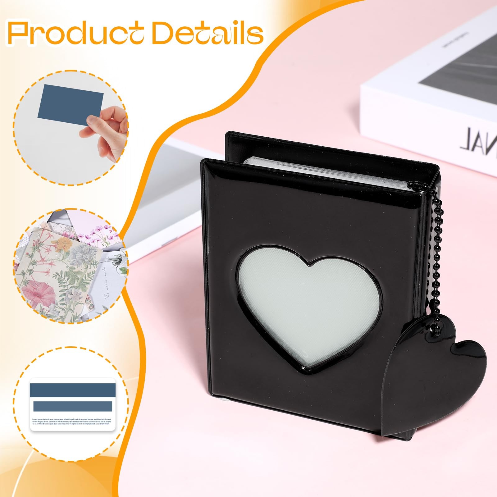 Mini Photocard Binder, 3 Inch Black Photo Album 11cm x 8.5cm, black