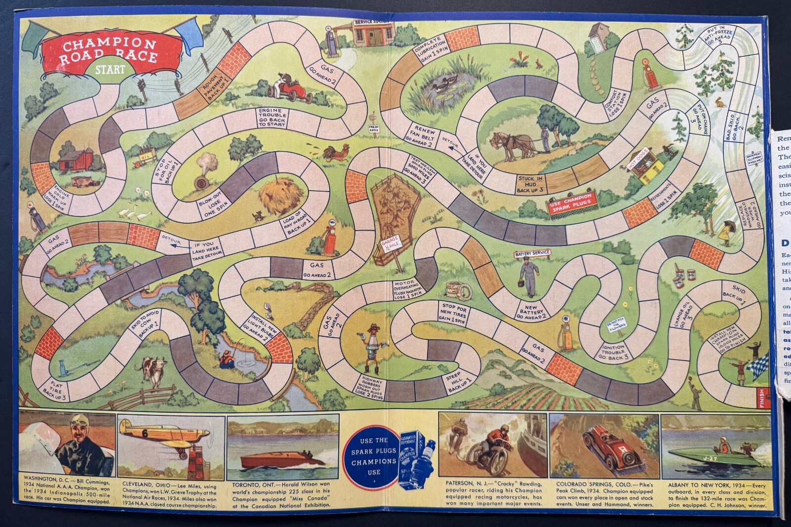 Vintage 1935 Champion Road Race Champion Spark Plug Promotional Board Game