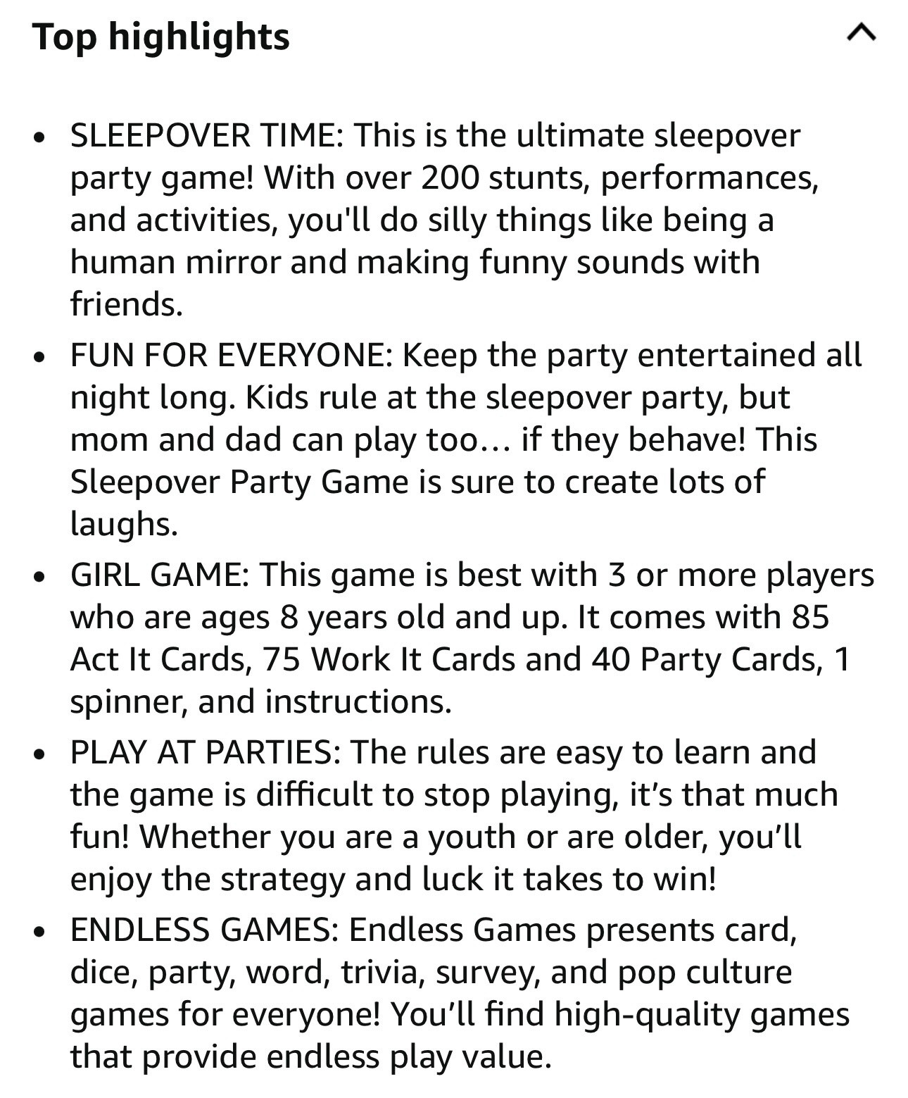 Endless Games The Sleepover Party Game. New Never Used. Ages 8+