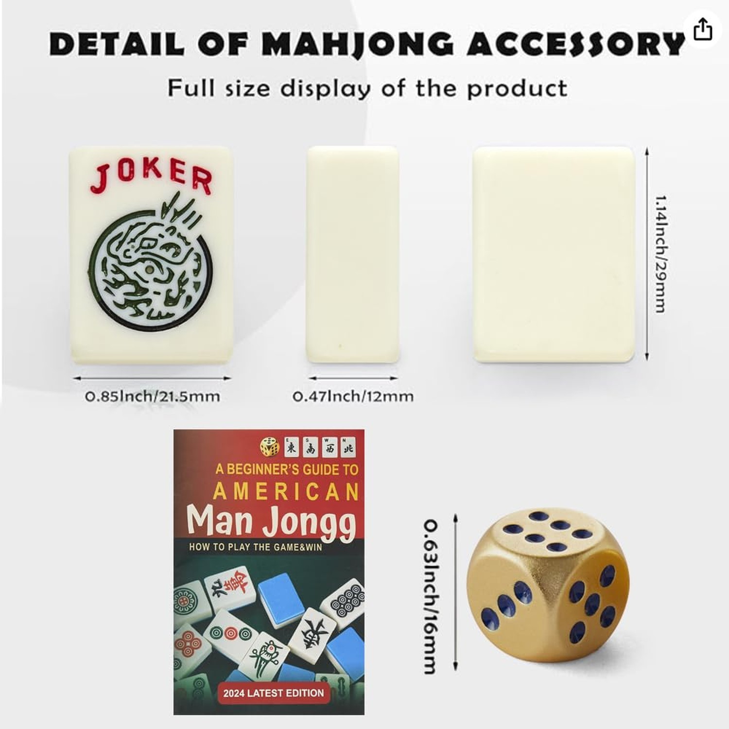 American Mahjong Tiles,166 Quality Ivory Tiles with 3 Golden Dices & Rules In…