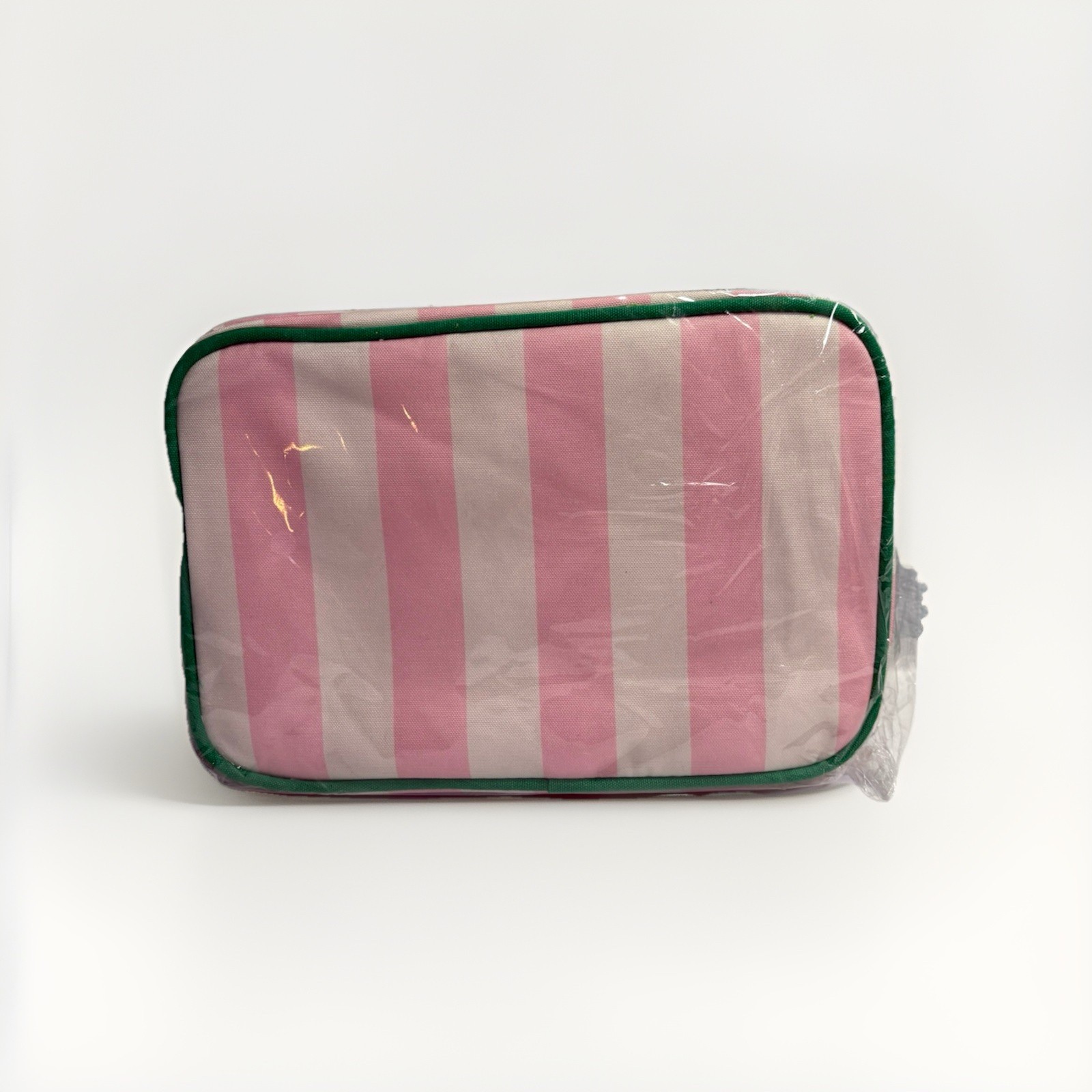 Pink White Striped Fabric Mahjong tile Bag with Tassel Zipper, New Without Tags