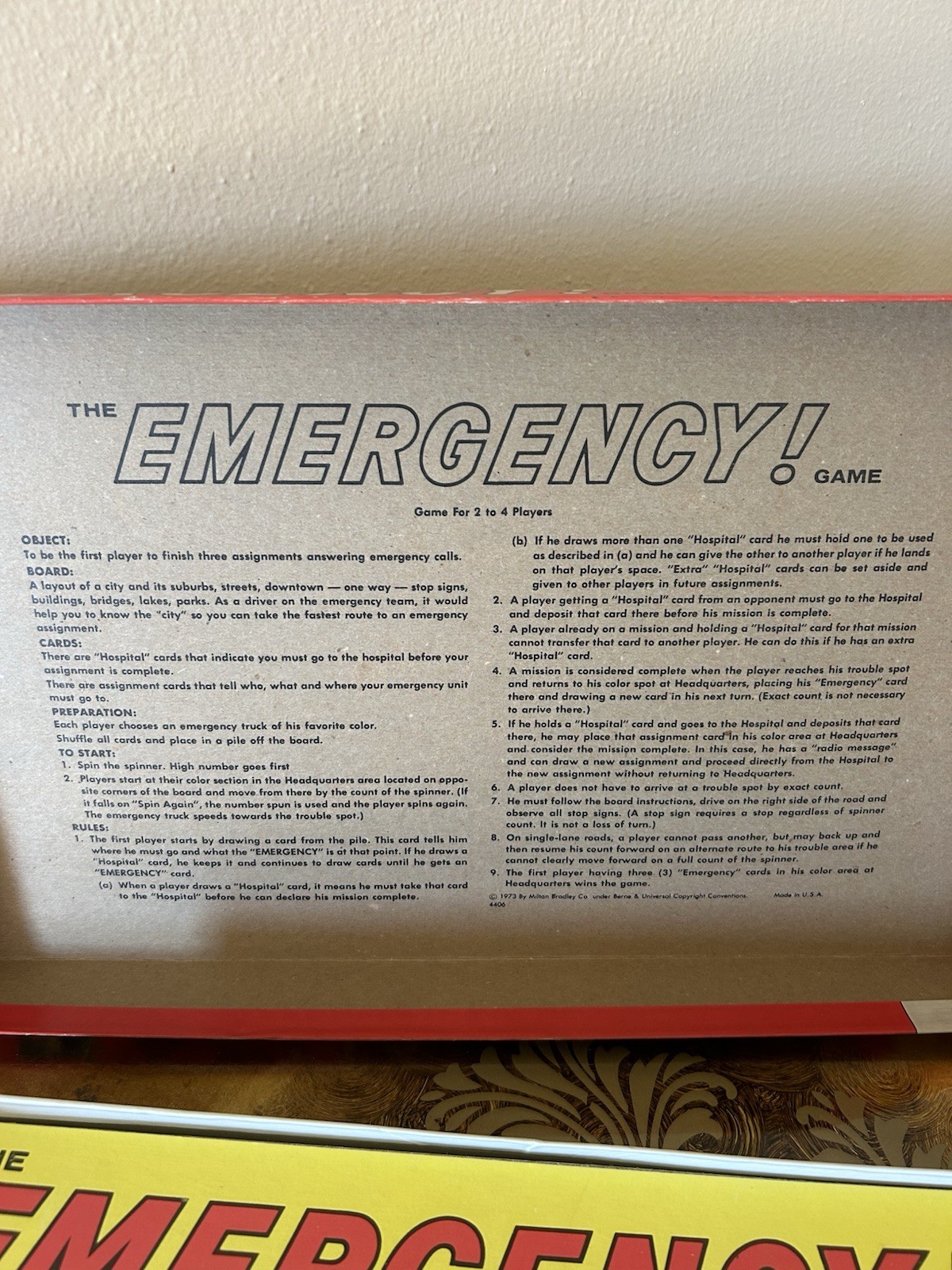 The Emergency! Board Game 1973 1974 Milton Bradley Vintage
