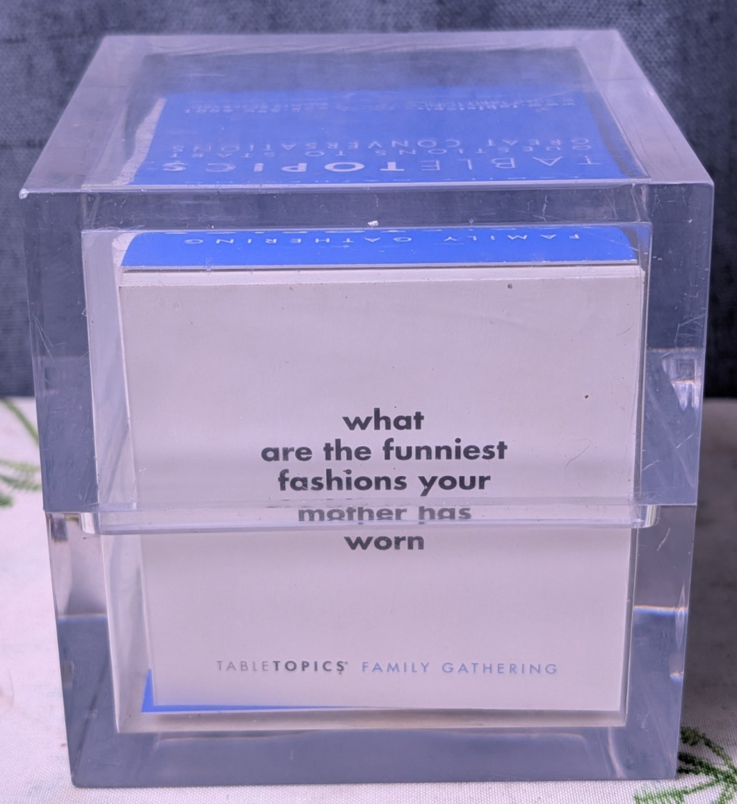 TableTopics Family Gathering Edition Conversation Starter Cards Game Clear Cube