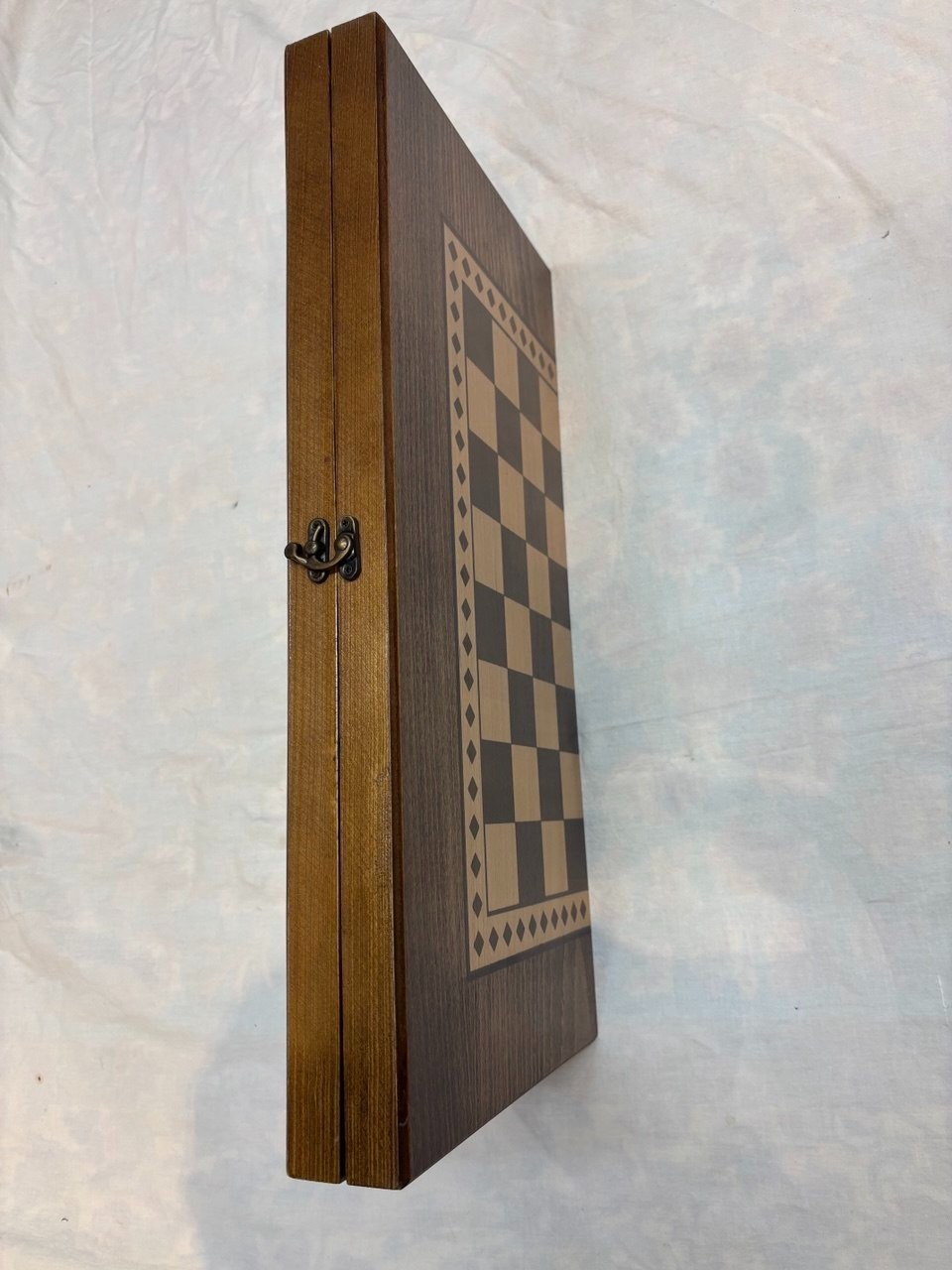 Handmade Wooden Backgammon Set Inlaid Marquetry Folding Board with Fabric Bag
