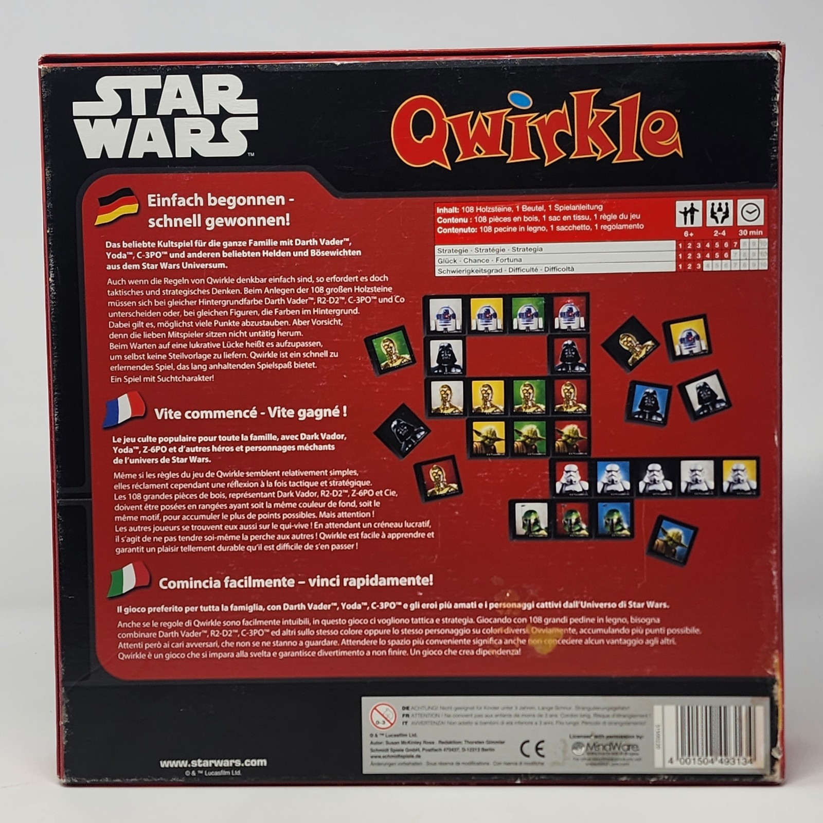 Star Wars Qwirkle European Edition Strategy Board Game Schmidt 2015 Complete OOP