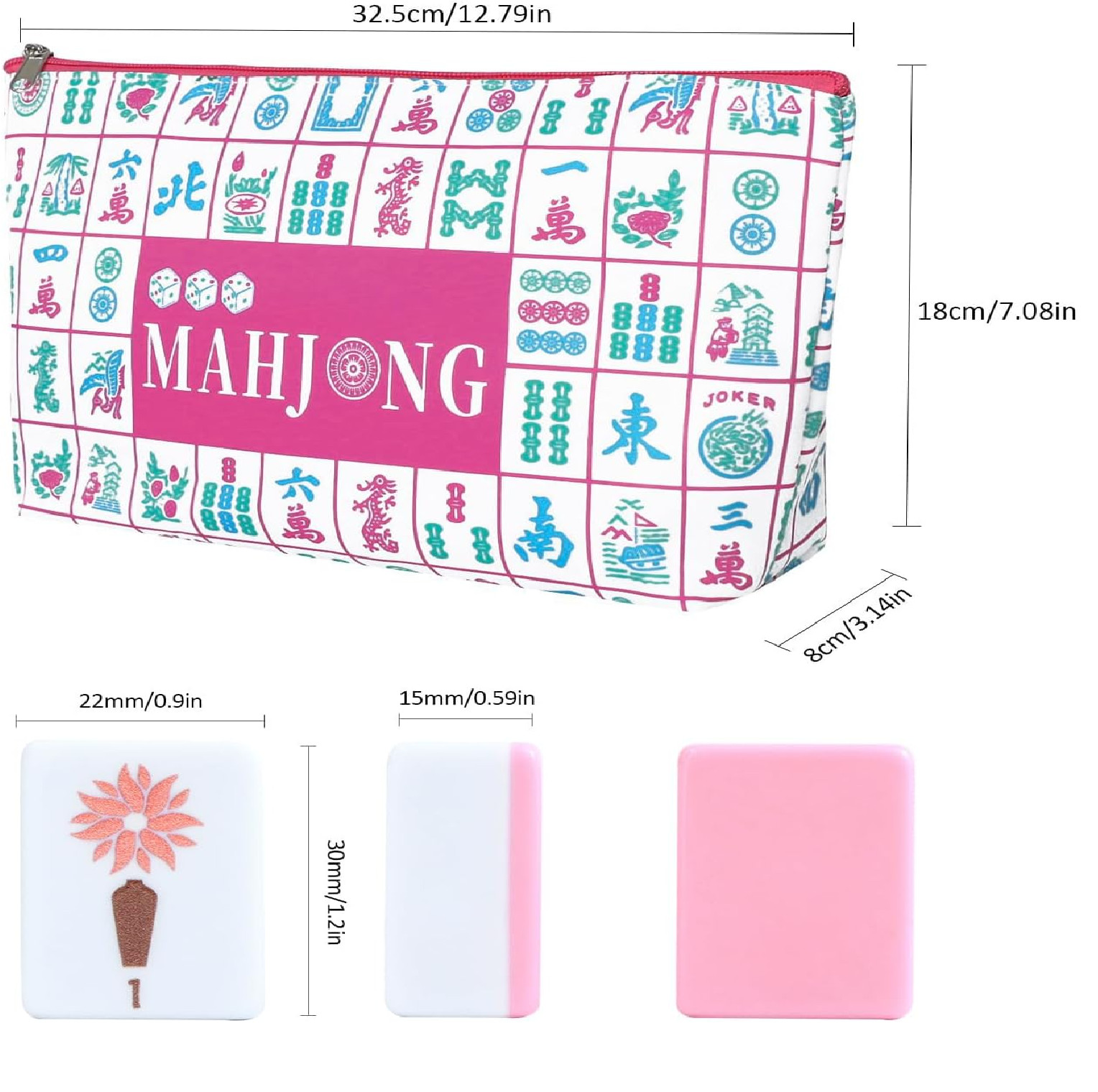 160 Pink Printed American Mahjong Game Set with Carrying Bag and Accessories,