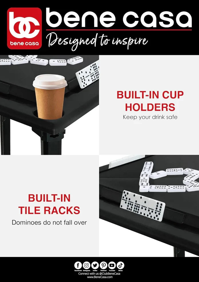 Bene Casa – Black Indoor & Outdoor Domino and Game Table Includes Domino