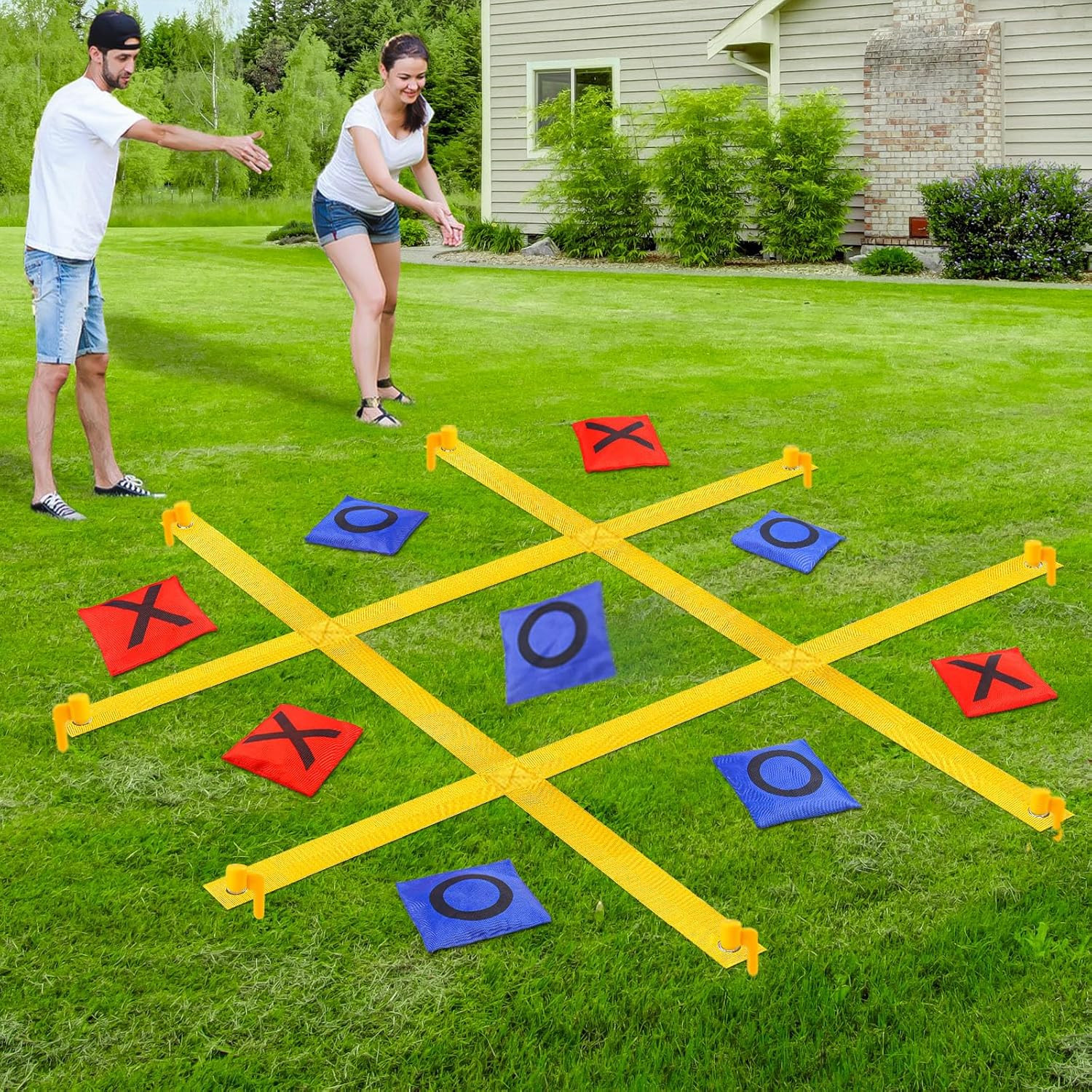 Giant Tic Tac Toe Outdoor Games for Kids Adults Family, Portable Tic Tac Toe Bea