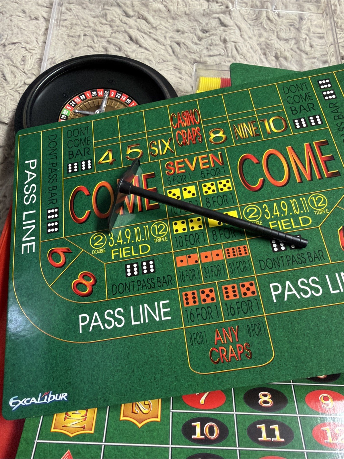 Excalibur 6-in-1 Portable Casino Set – Roulette Craps Blackjack 3 Mats & Case