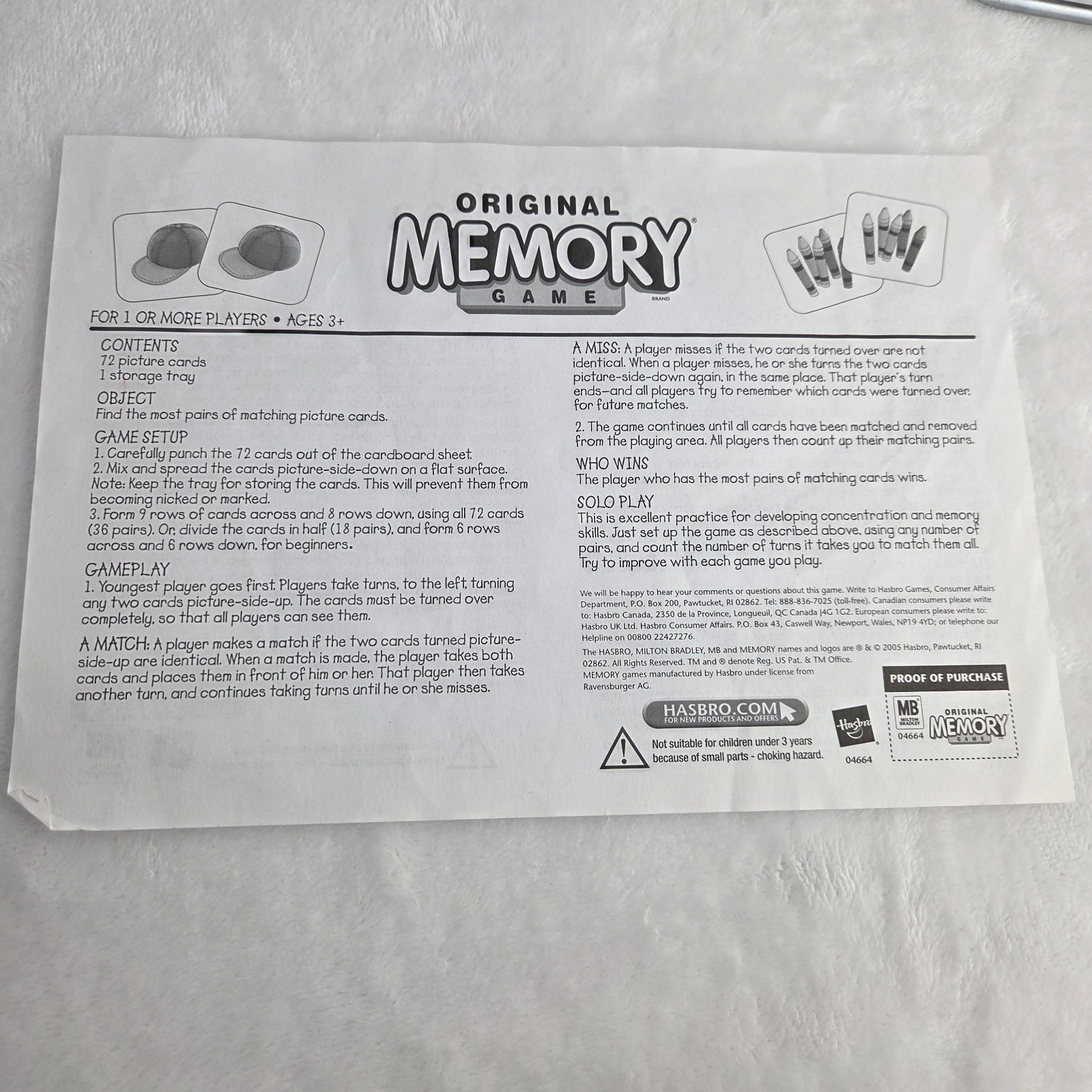 Original Memory Game 2001 Milton Bradley My First Games Edition Complete