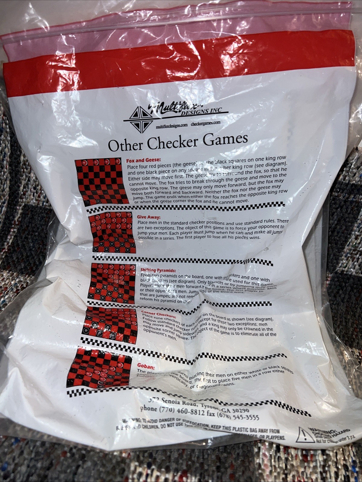 Jumbo Floor Checkers Game Complete 12 Red & 12 Black Checkers & Rug Tic Tac Toe