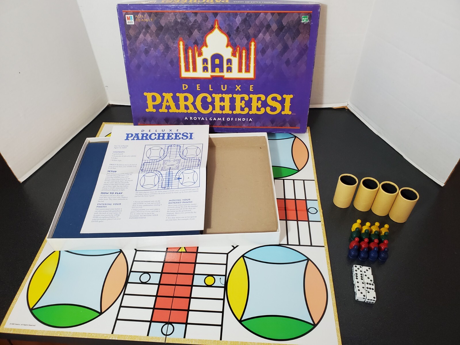 Deluxe Parcheesi Milton Bradley 1999 Edition Royal Game Of India 100% Complete
