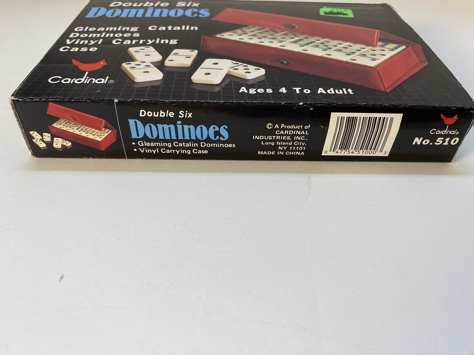 Dominoes Cardinal 28 Ivory White Pieces w/ Red Vinyl Case, instructions, box~Vtg