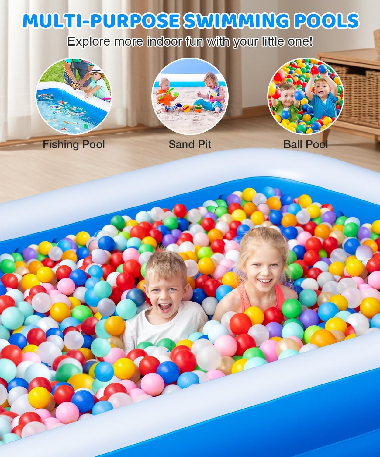 Inflatable Swimming Pool 145 X 74 22 Extra Large Portable Blue Oversized Blow