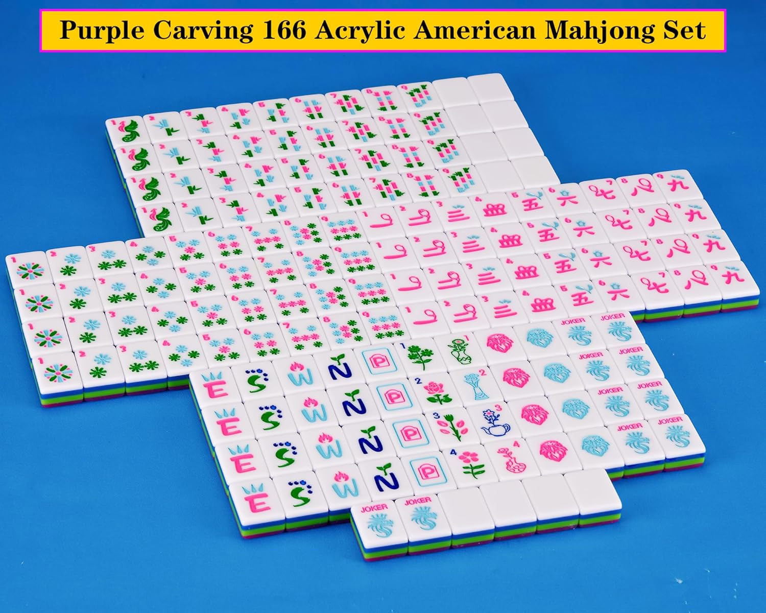 4-Layer Mahjong Tile Set 1.2-Inch Rose Red 166 American Mahjong Tile Set with 4P