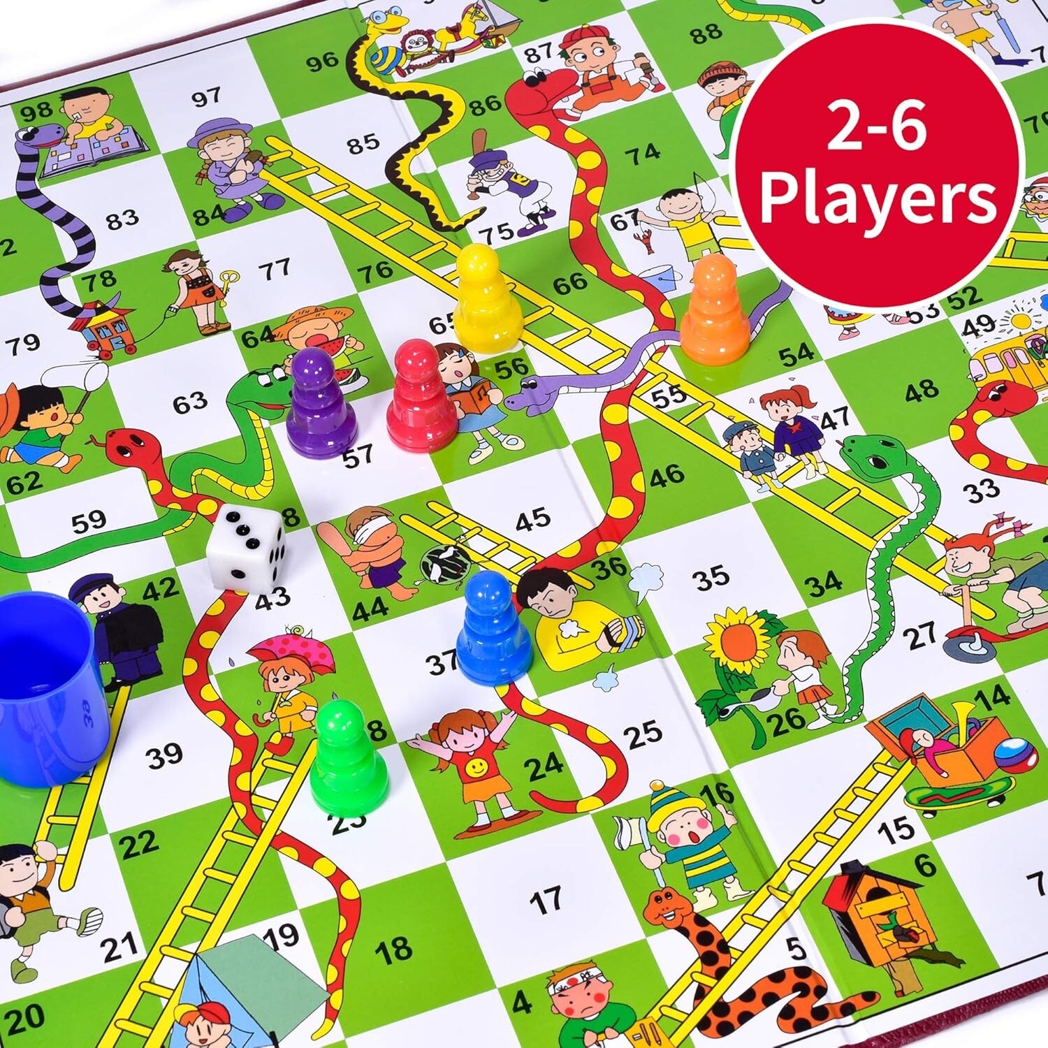 Traditional Snakes & Ladders Game – Foldable Board for 2-6 Players, Ages 3+