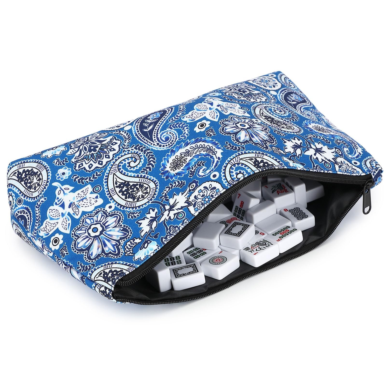 Mahjong Tiles Storage Bag, 1.2 Inch Standard Tiles, Blue Printed