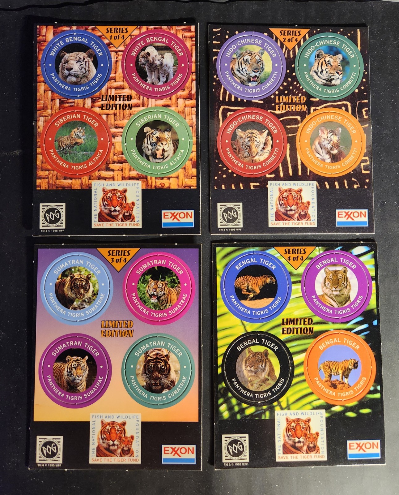 Vintage 1995 ExxonMobil Save the Tiger Fund POG Set 1-2-3-4. Original Owner