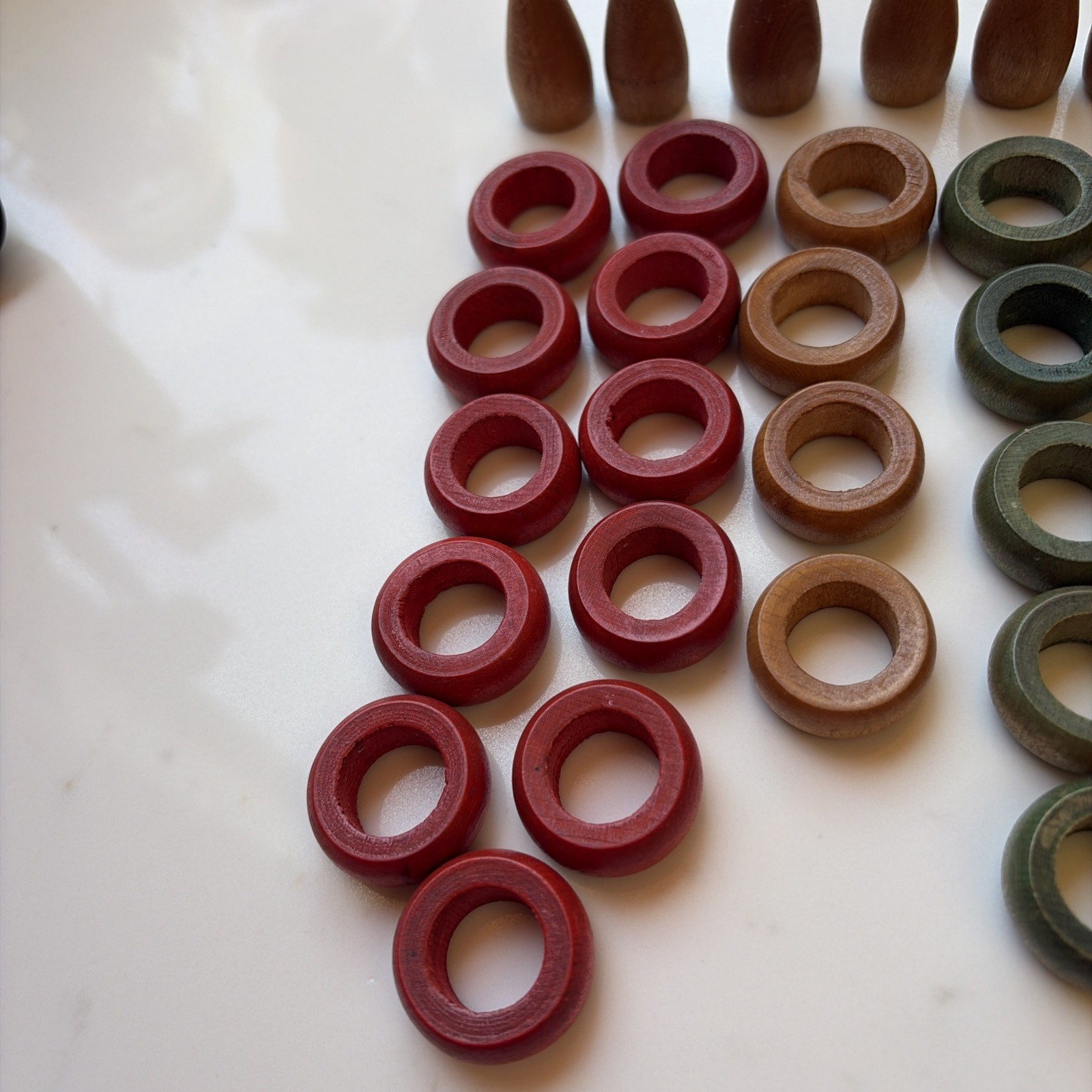 Vintage Wood Carrom Game Pieces, 56 Wood Pieces 10 Paper Numbers