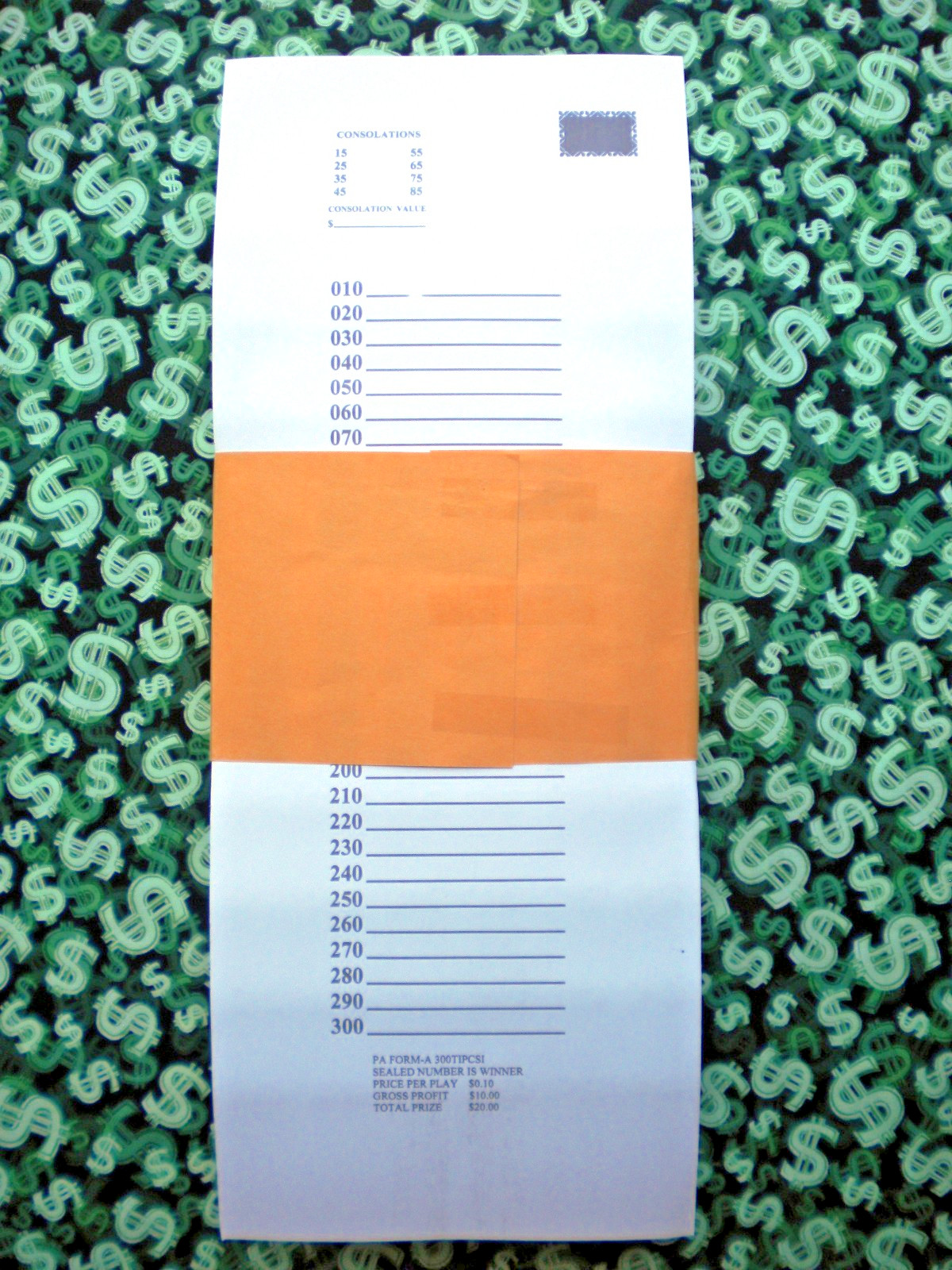 (1 Each) 300-P5 60-Rows REGULAR “NOT Sure” TIPBOARD {010-300} PullTab Jar Ticket