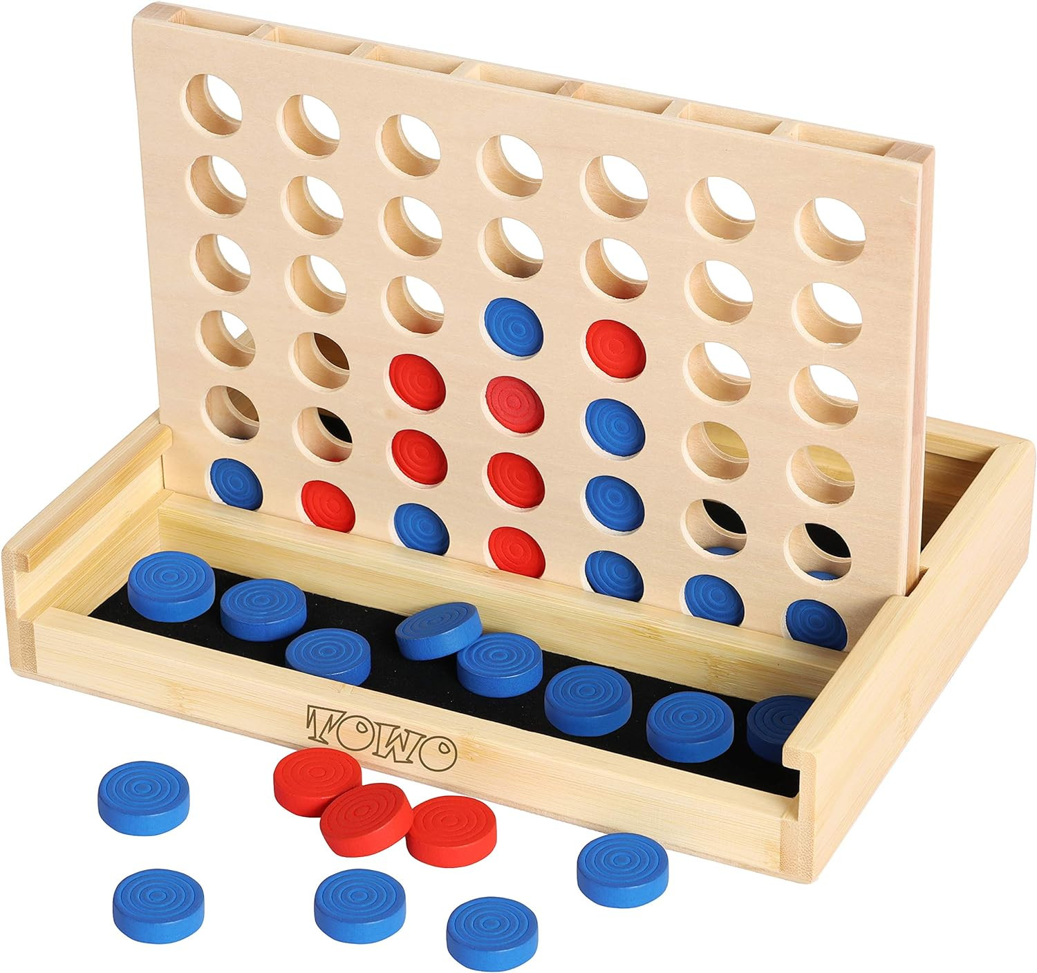 TOWO Wooden 4 in a Row Game – Classic Strategy Game for Adults Children-Connect