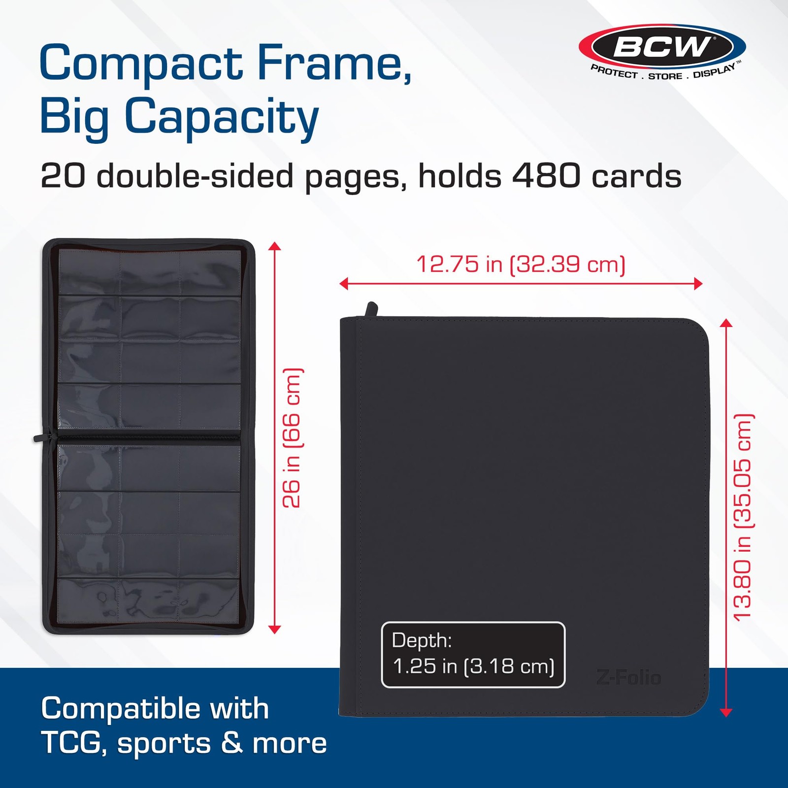 BCW 12-Pocket Zipper-Folio LX Trading Card Binder (Black) | Large, Black