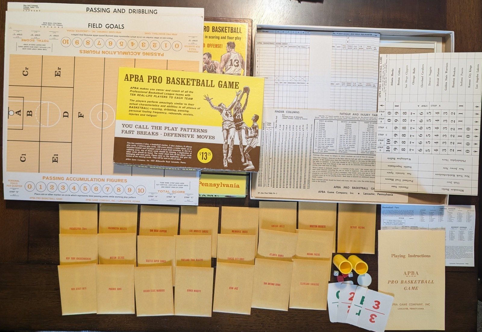 1979-1980 APBA Pro Basketball Board Game Some Unpunched 22 Teams