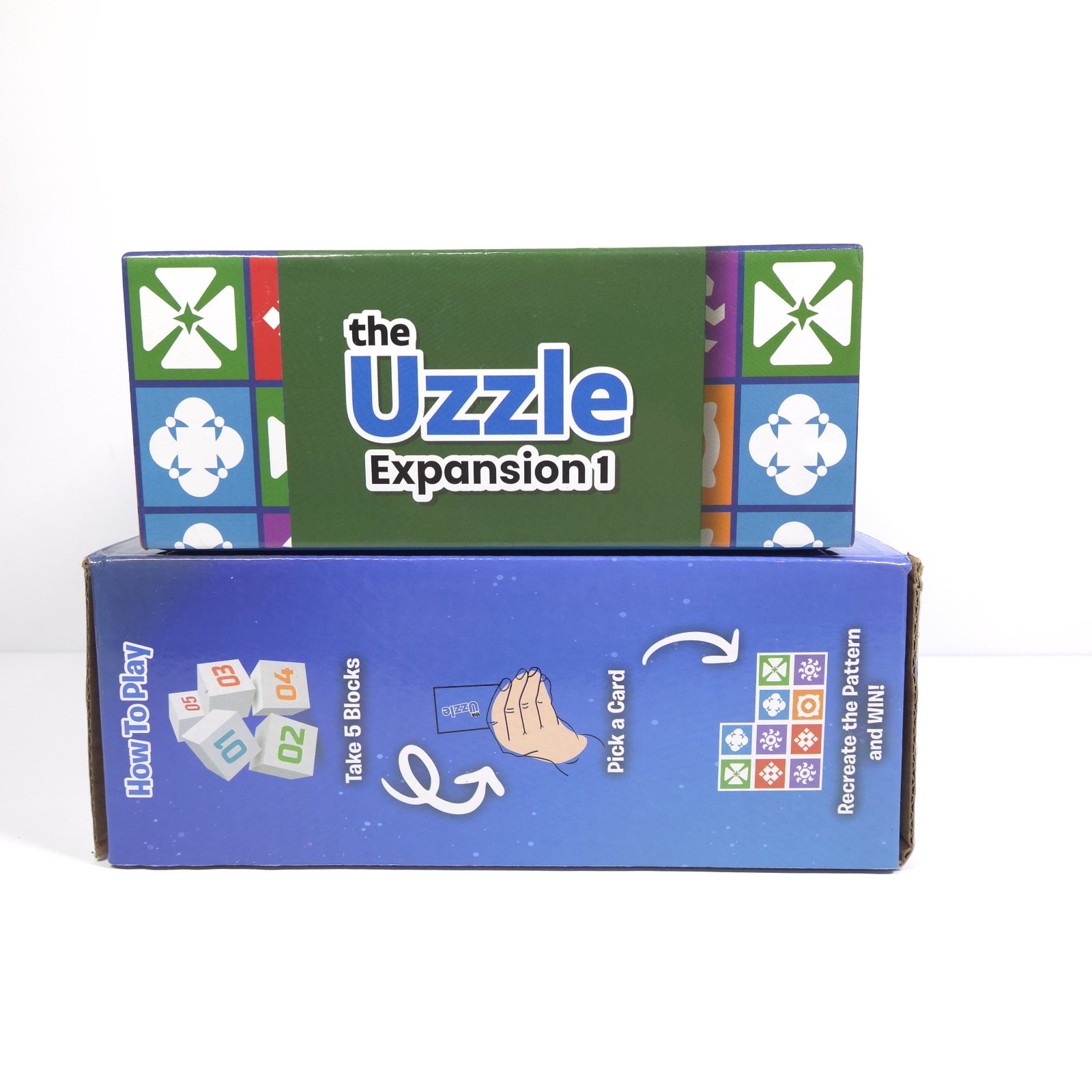 The Uzzle Base Game + Expansion 1 Complete Puzzle Blocks Cards Brain Game