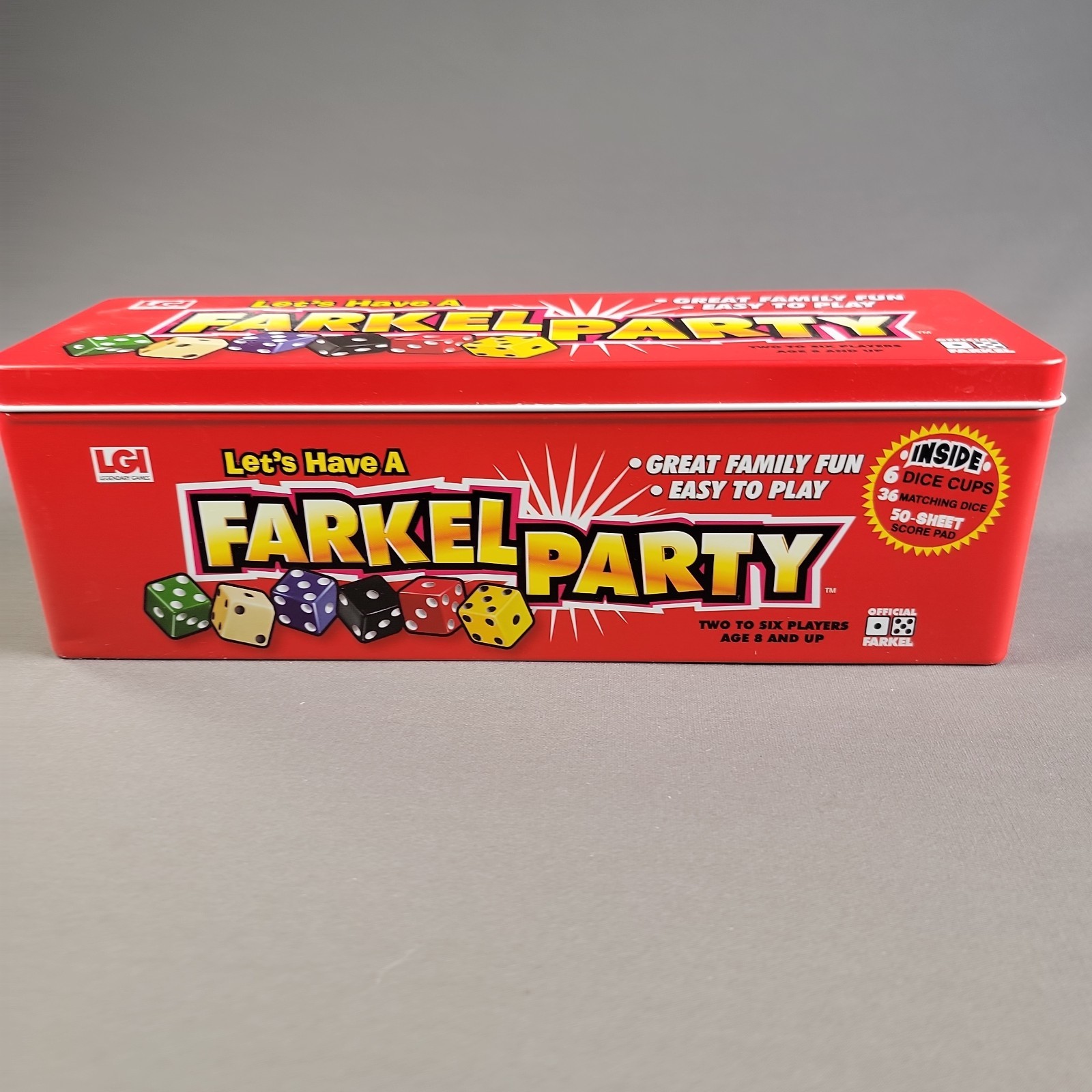 Farkel Party Dice Game Complete w. score cards & instructions original metal box