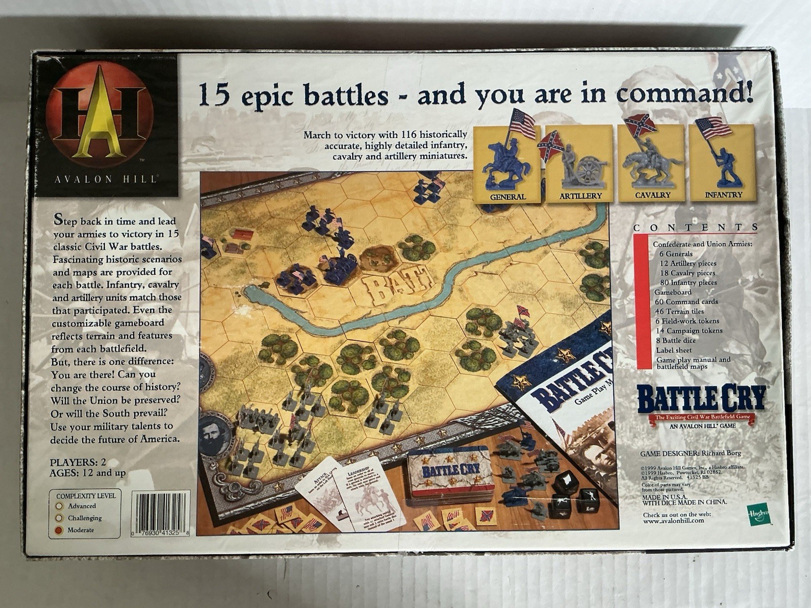 Battle Cry Civil War Battlefield Board Game Avalon Hill Hasbro 1999 COMPLETE