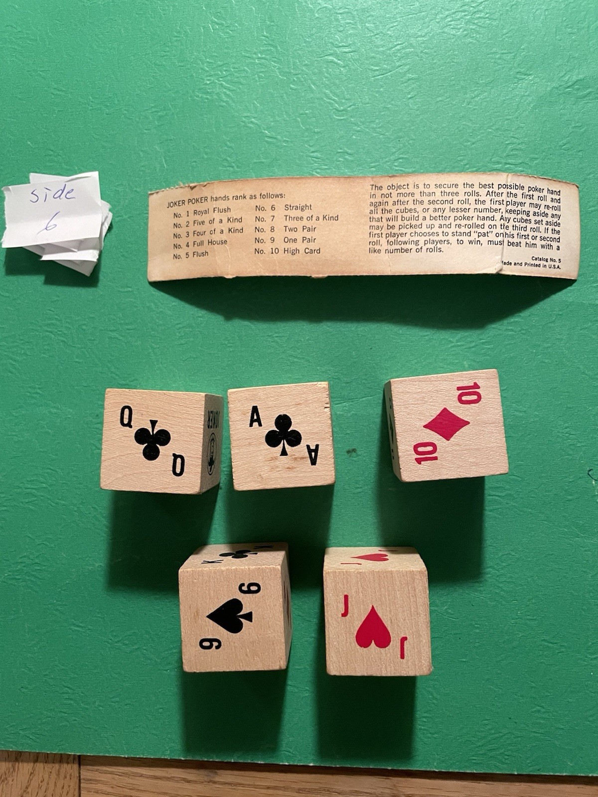 Joker Poker , Vintage Wooden Dice Game. Old No. 5 Joker Poker. Free Ship !!