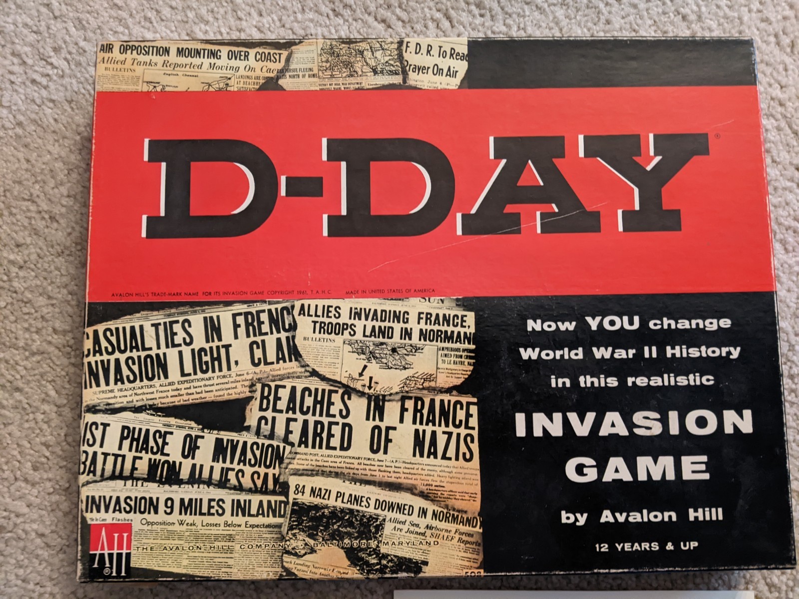 D-Day: World War II Invasion Board Wargame By Avalon Hill. Scorecards Unmarked.