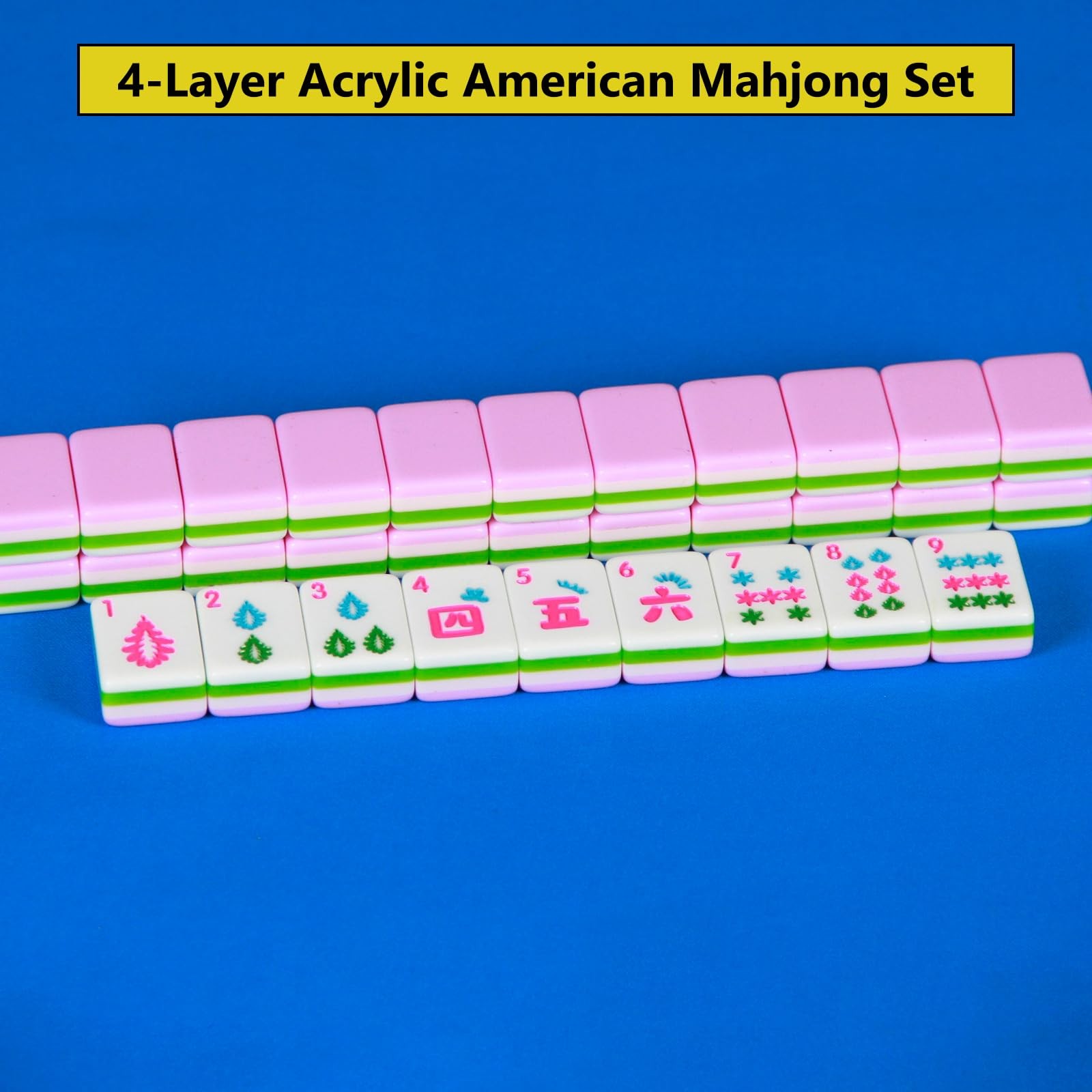 YINIUREN Pink 4 Layer Mahjong Set 166 American Mahjong Set 1.2-inch Acrylic M…