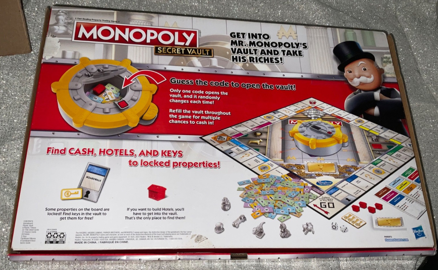 MONOPOLY Secret Vault Board Game for Kids Ages 8 and Up Family 100% Complete Fun