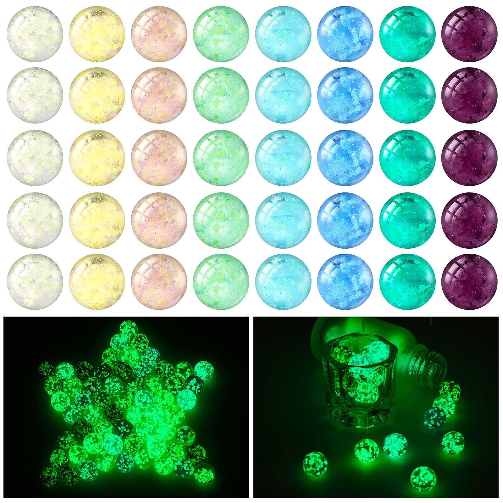 48 Pieces Marbles Glow in The Dark for Kids Mixed Colors 0.4 Inch, Green