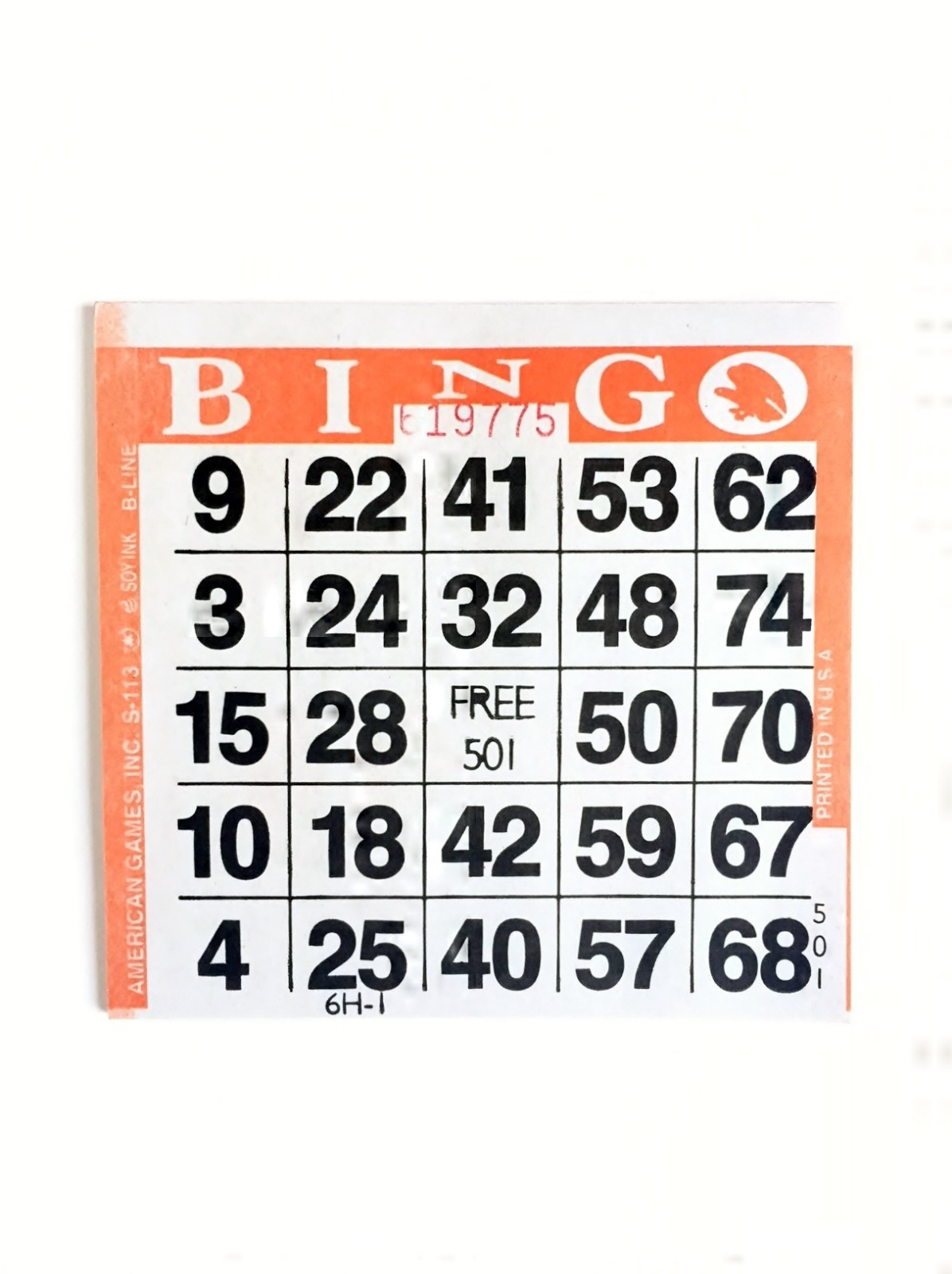 1 on Single Face Bingo Paper Cards- Pack of 500- Color Orange Border