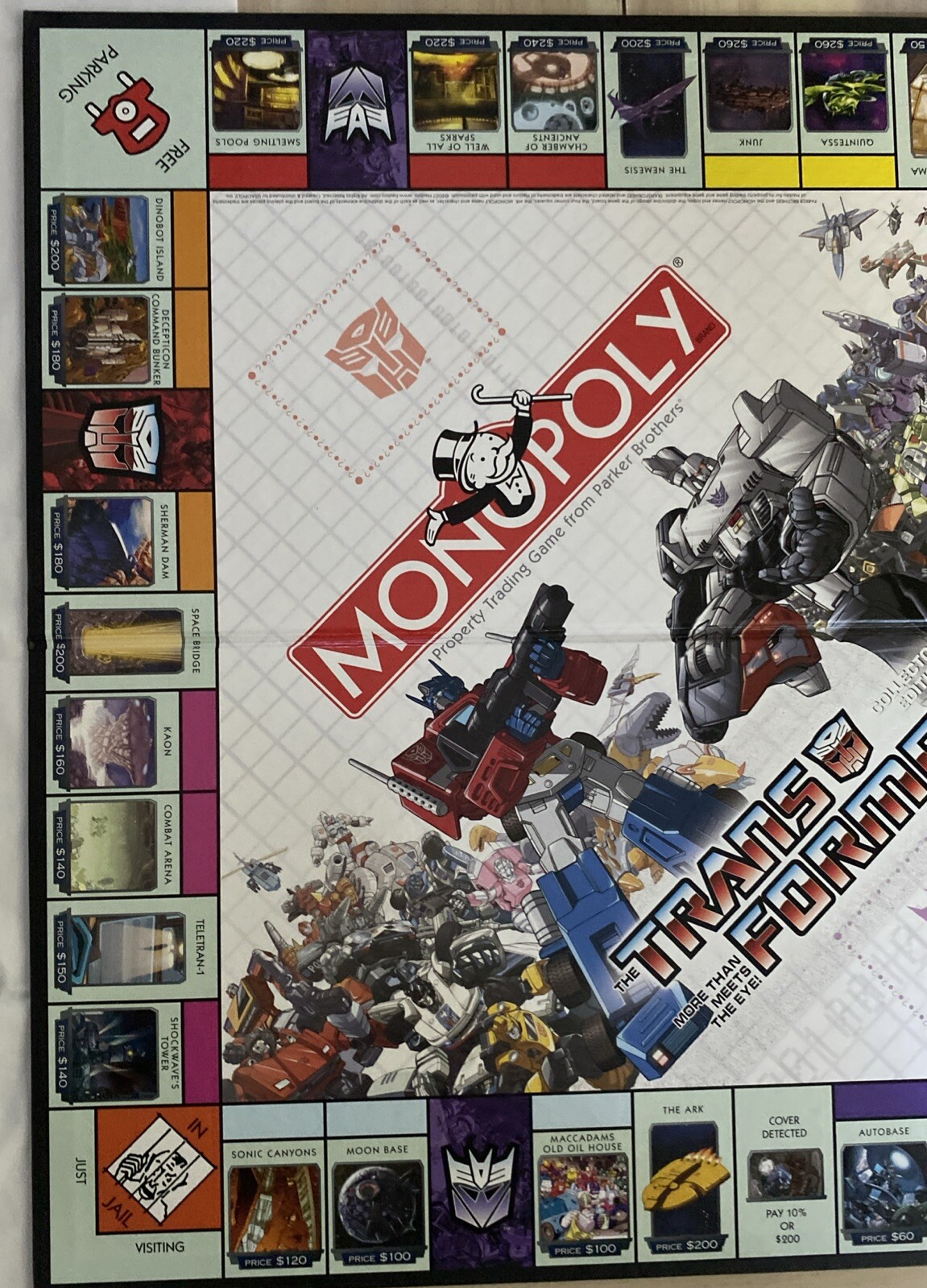 Parker Brothers Monopoly The Transformers Collector’s Edition 2007 Game Board
