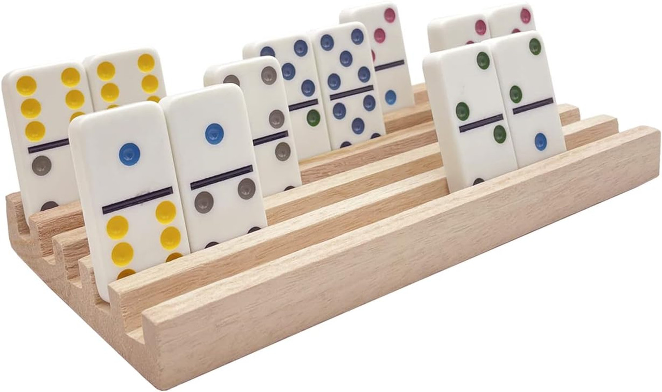 Mexican Train Domino Trays Set of 8,Natural Wood Domino Racks, Domino Tiles