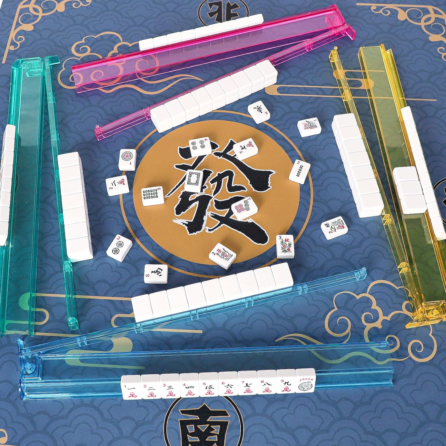 American Mahjong Set,166 White Tiles with Red Bag and Accessories,4 All-In-One M