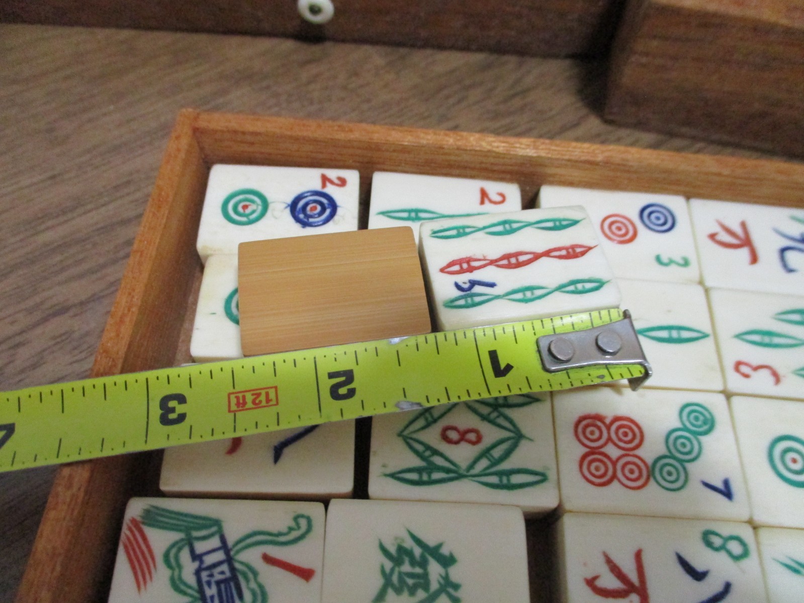 Antique Mahjong 5 Drawer Wood Box Set Bamboo Bone Mah-Jongg