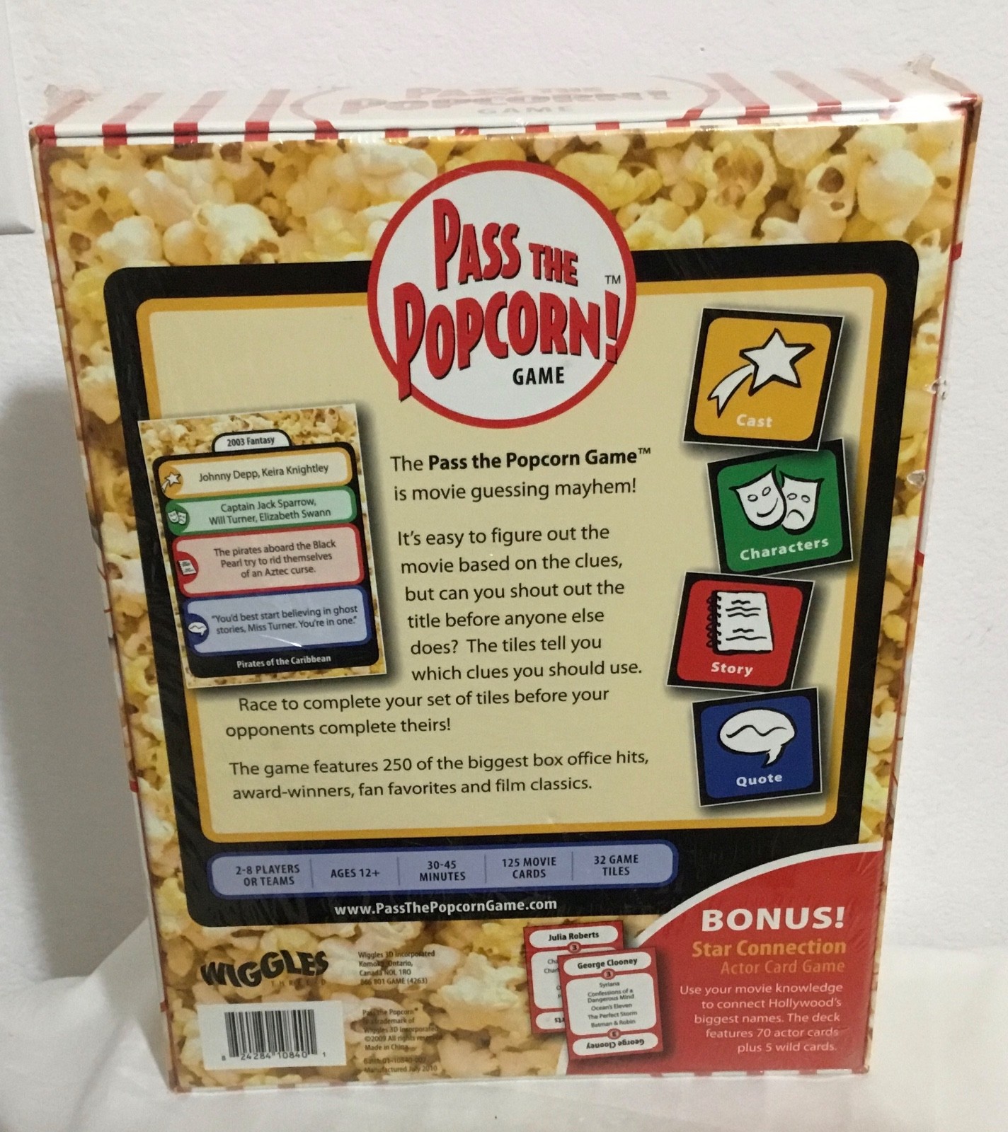 PASS THE POPCORN Game 2-8 Players 2010 Bonus Chick Flicks/Guy Picks Booster NEW!
