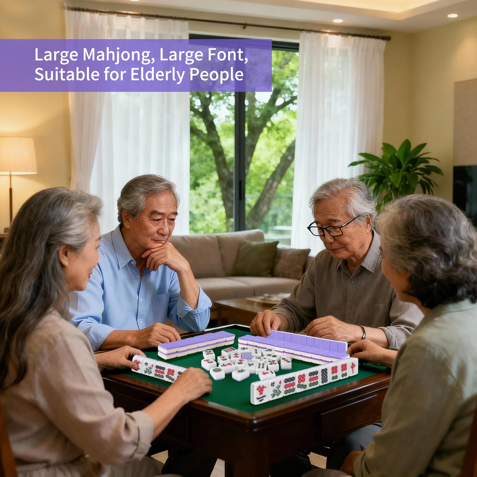 Chinese 1.55″(40MM) Large Purple Mahjong Set with Blue Vinyl Case -152 Melami…