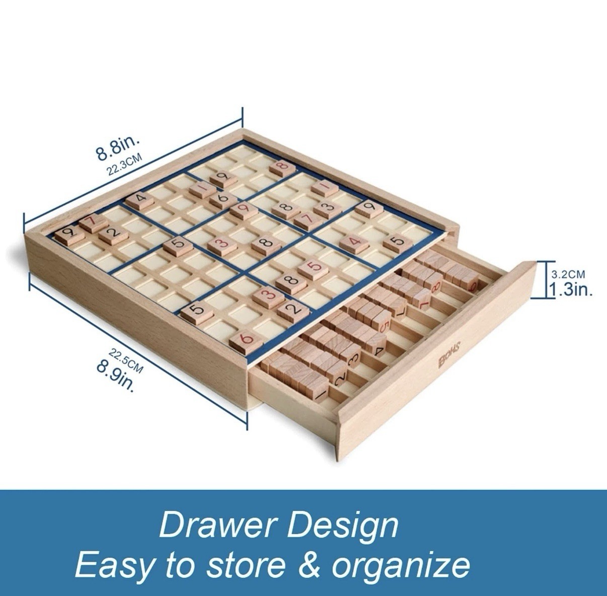 Wooden Sudoku Board Game with Drawer – 100 Puzzles Sudoku Book for Adults & Kids