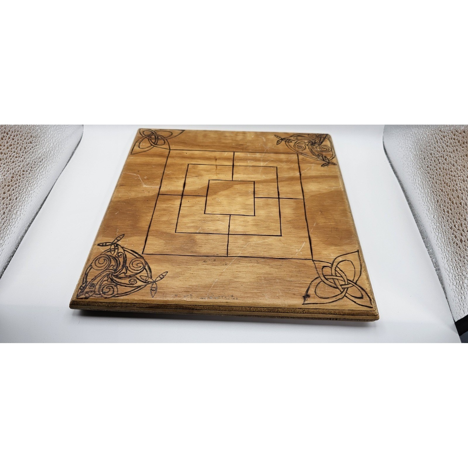 Nine Men’s Morris Strategy Game Ancient Rome Board Handcarved Wood Vintage 10×10
