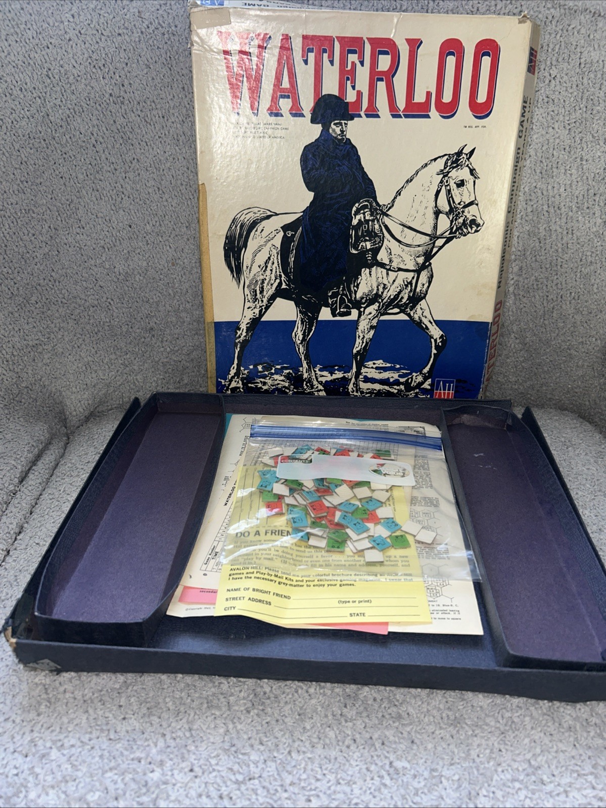 Waterloo Board Game Avalon Hill 1962 Campaign War Game Punched Napoleon PUNCHED